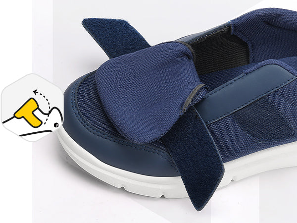 Squeeze-Free Entry Velcro strap with wide open upper allows easier slip on especially for ones with swollen feet