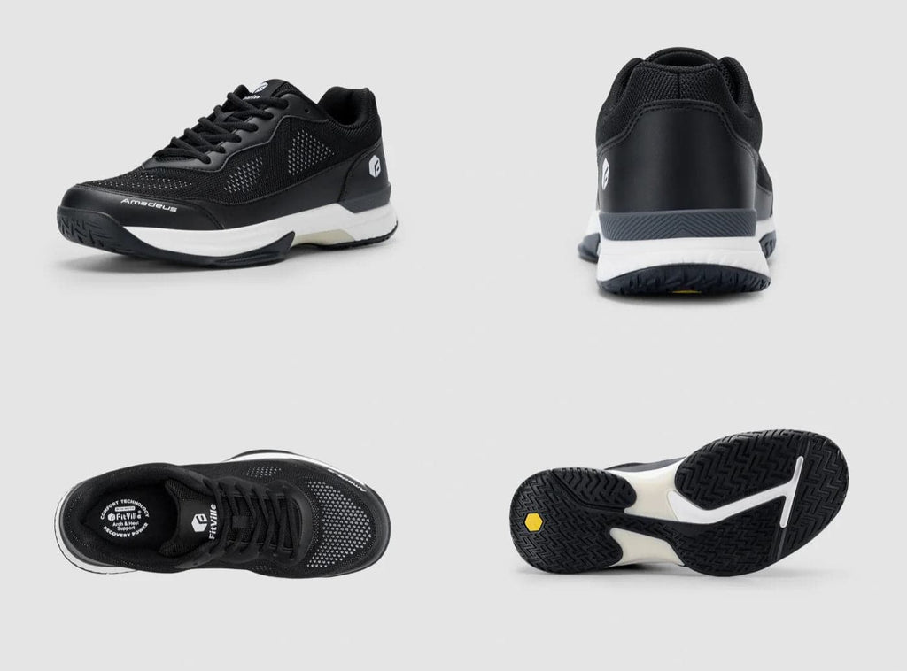 FitVille Men's Court Tennis Amadeus V2 White - Grey and Black - 12