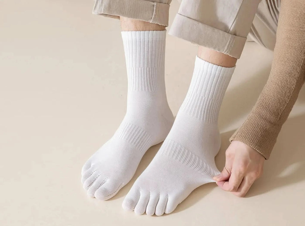 FitVille Men's Five - Toe Anti - Odor Sweat - Absorbing Socks 5 - Pair Bundle - 1
