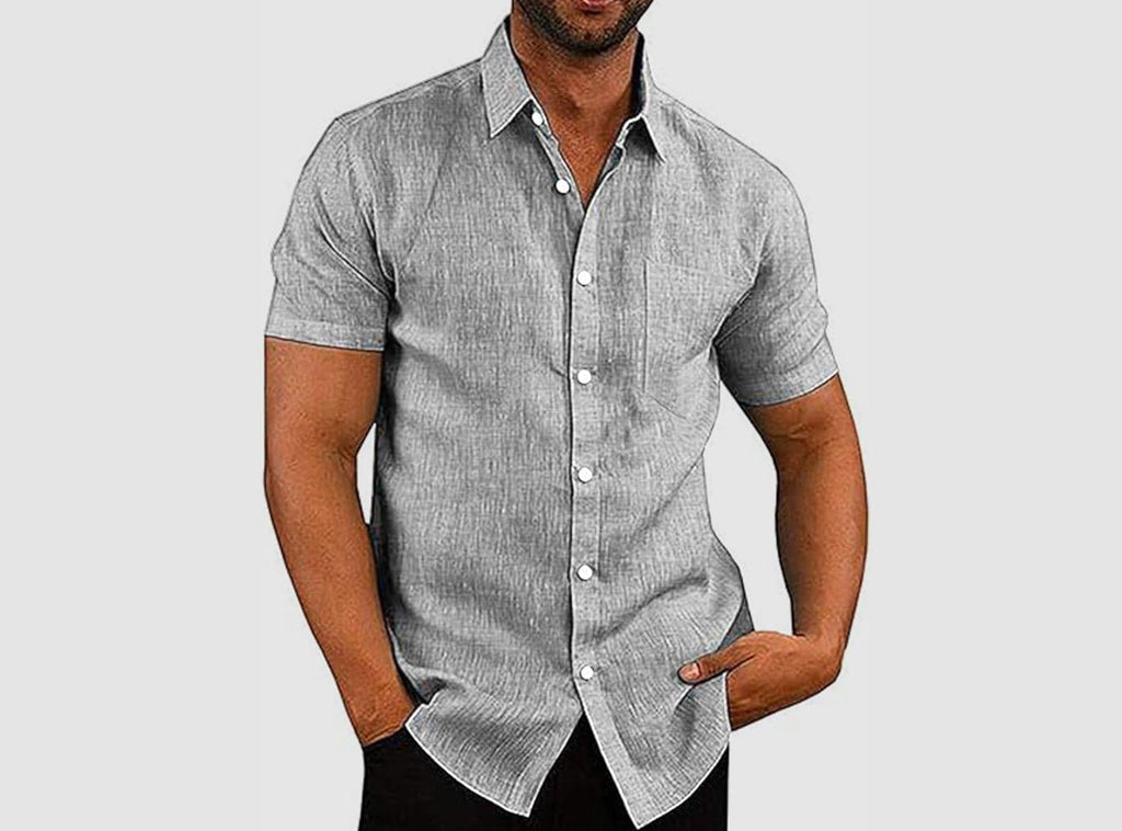 FitVille Men's Lightweight Linen Short Sleeve Shirt - 2