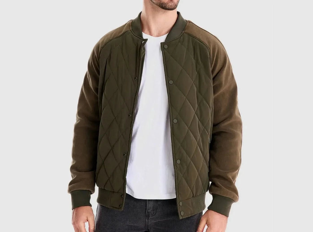 FitVille Men's Patchwork Fleece - Lined Bomber Jacket - 2