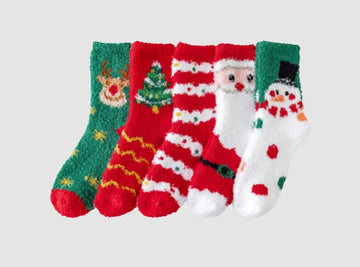 FitVille Women's Fuzzy Christmas Socks - 5 - Pack - 1